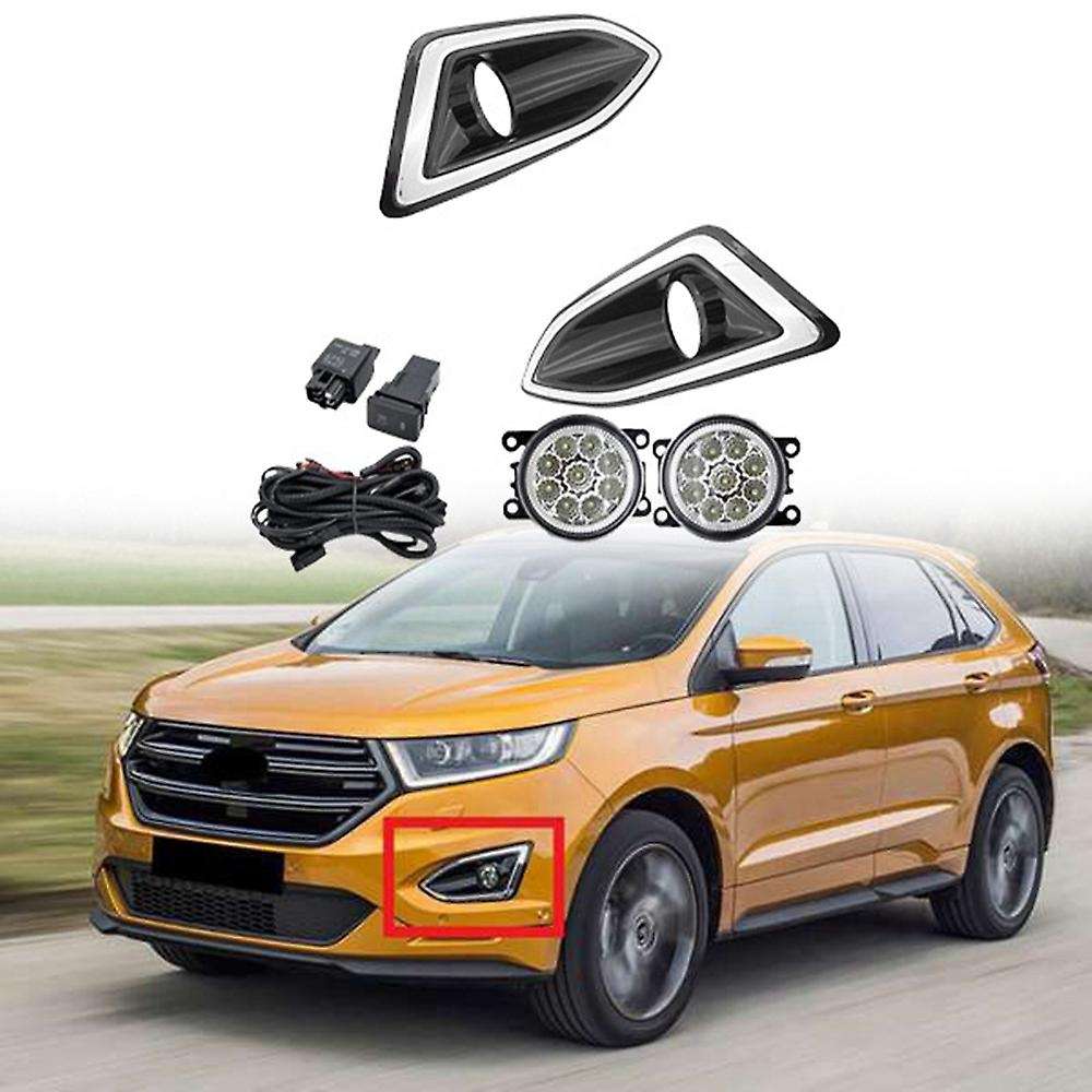 LED Fog Light Headlight Chrome Fog Lamp Cover Grill Bezel Switch Foglights Assembly for Edge 2015-20