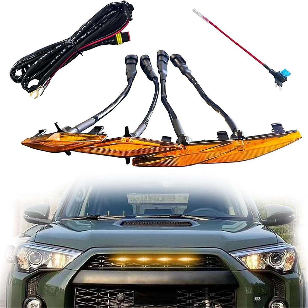 Led Grill Lights for 4runner Pro 2014-2023 Grille, Led Amber Lights with Fuse and Instruction, 4 Pc