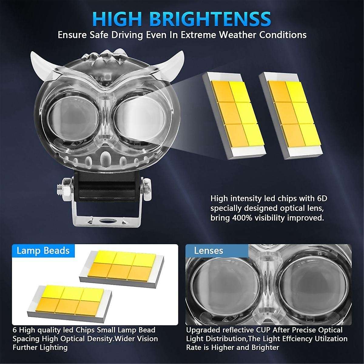 Led Lens Spotlight Color Light Auxiliary Fog Lamp Double Lenses Spotlights for Motorcycle Truck Car