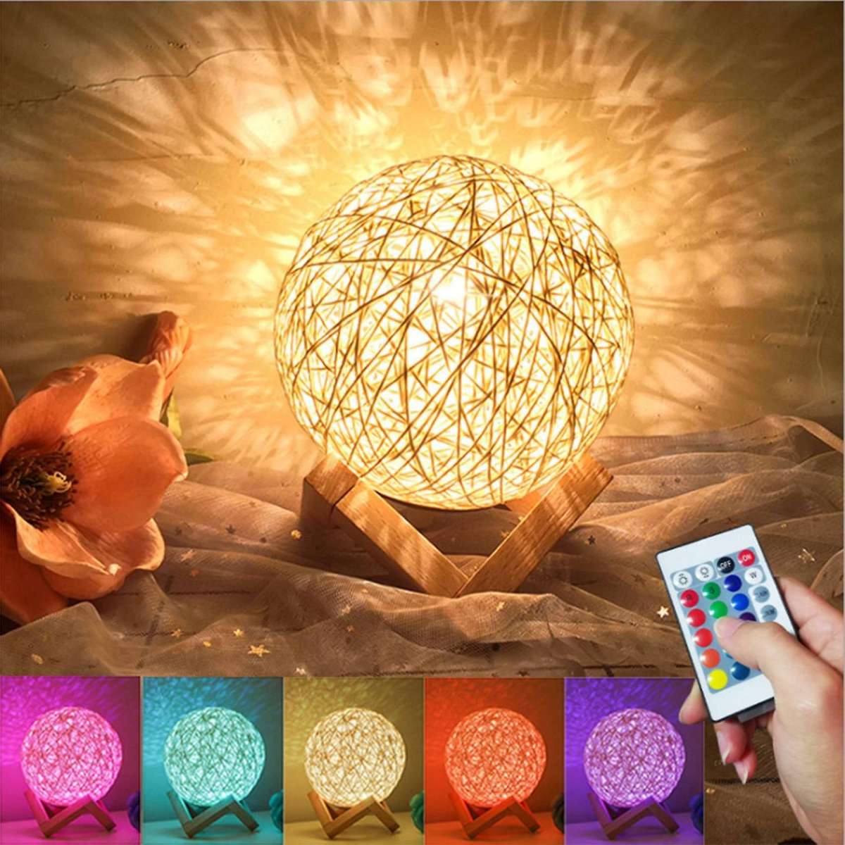 LED Rattan Ball Fix Dimmable 3D Light Night Lamp Moon Starlight Table Lamp Bedroom Lampu Tidur Lampu