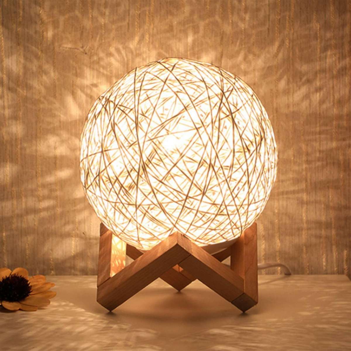 LED Rattan Ball Fix Dimmable 3D Light Night Lamp Moon Starlight Table Lamp Bedroom Lampu Tidur Lampu