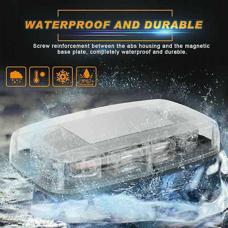LED Strobe Light Bar Amber Lens Warning Hazard Flashing Lights Magnetic Mount for Emergency Construc