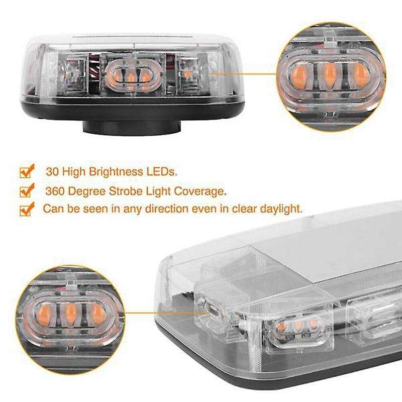 LED Strobe Light Bar Amber Lens Warning Hazard Flashing Lights Magnetic Mount for Emergency Construc