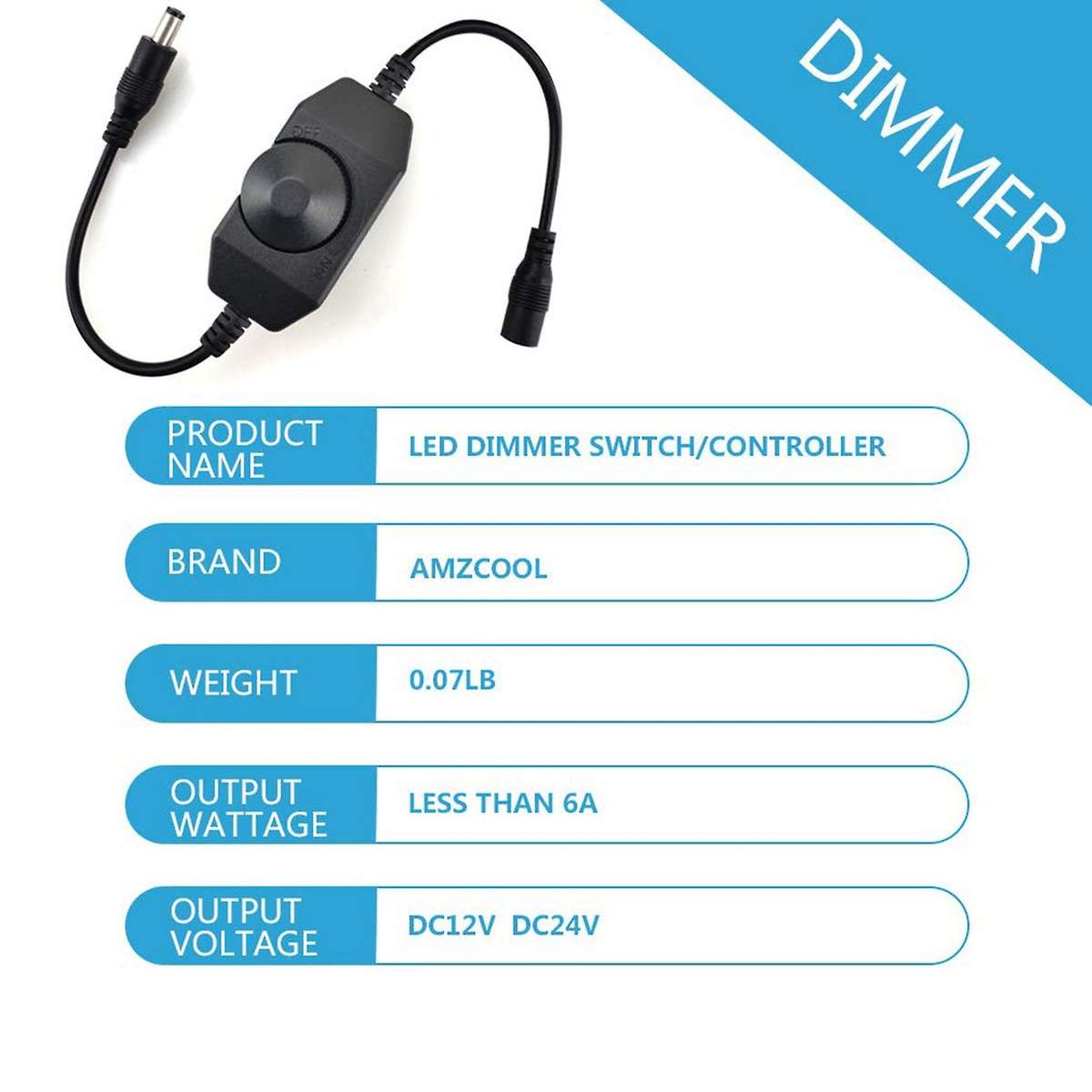LED Strip Lights Dimmer Switch Stepless Compatible for LED Dimmable Lights, LED Rope Light 3528,5050