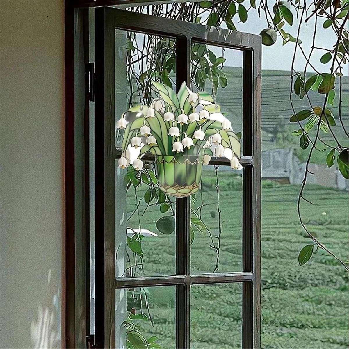 Lily of Valley Suncatcher, Stained Lily Flowers Glass Window Hanging Home Decor, Stained Glass 2pcs