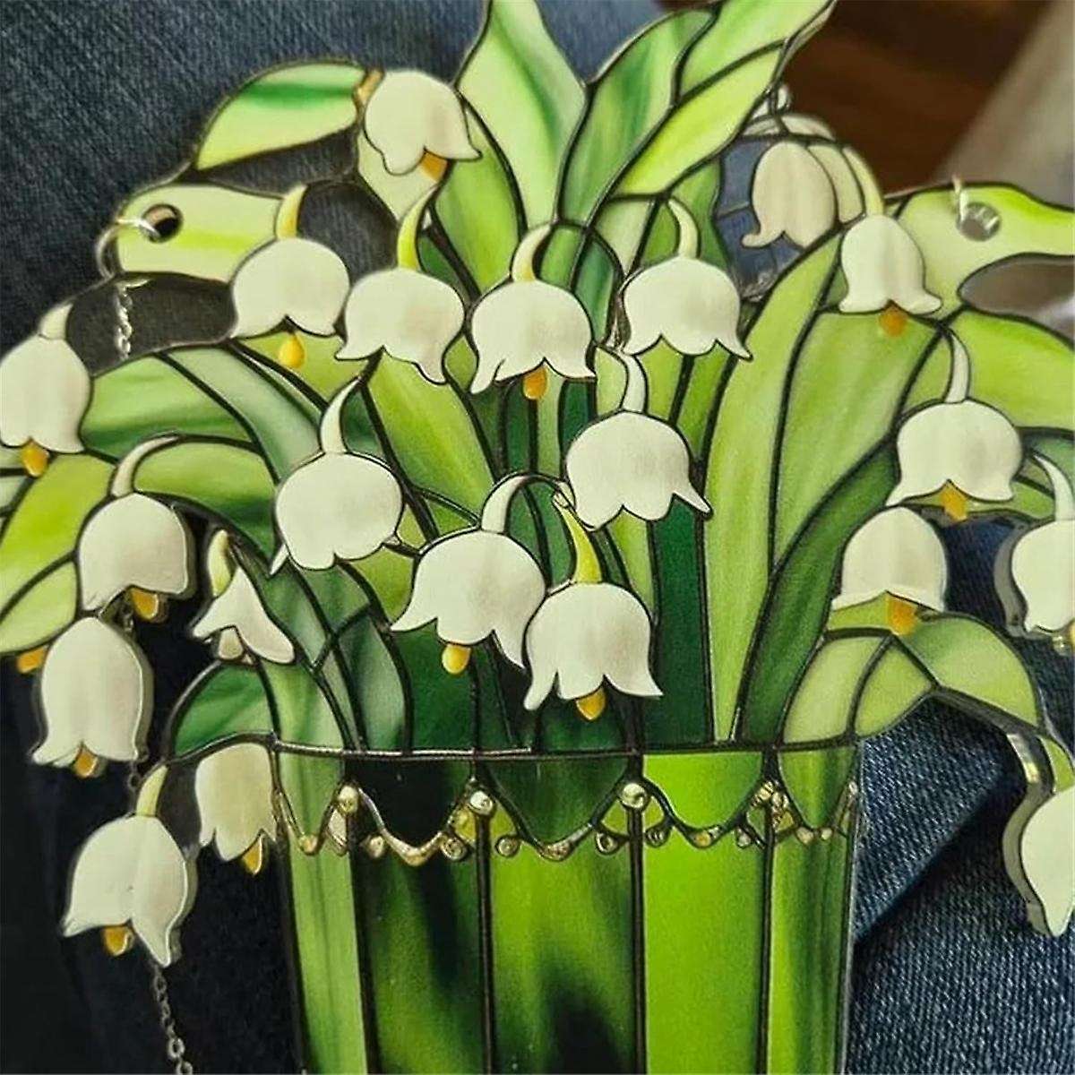 Lily of Valley Suncatcher, Stained Lily Flowers Glass Window Hanging Home Decor, Stained Glass 2pcs