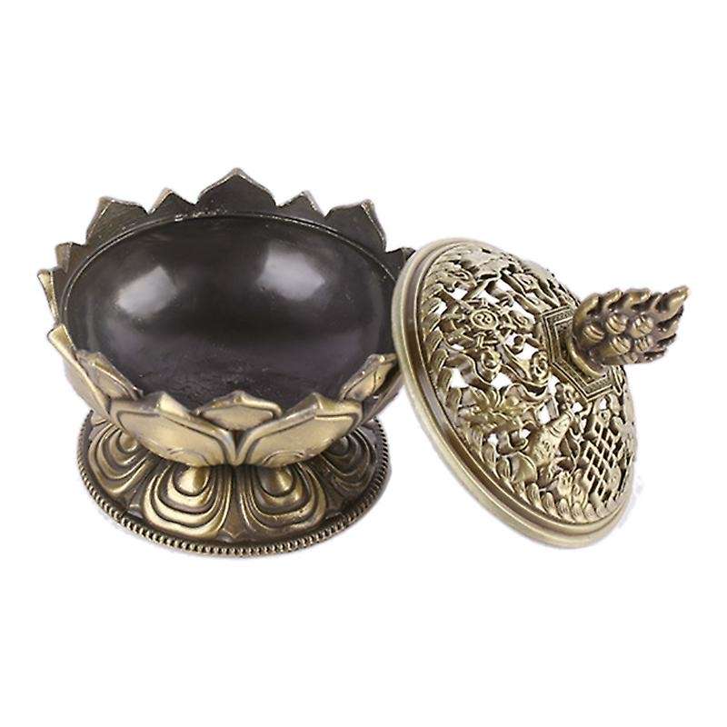 Lotus Incense Smoke Cone Aroma Burner Holder Stove Backflow Censer Decor-bronze