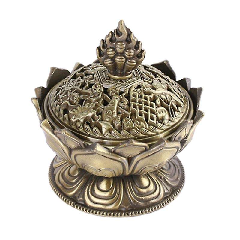 Lotus Incense Smoke Cone Aroma Burner Holder Stove Backflow Censer Decor-bronze