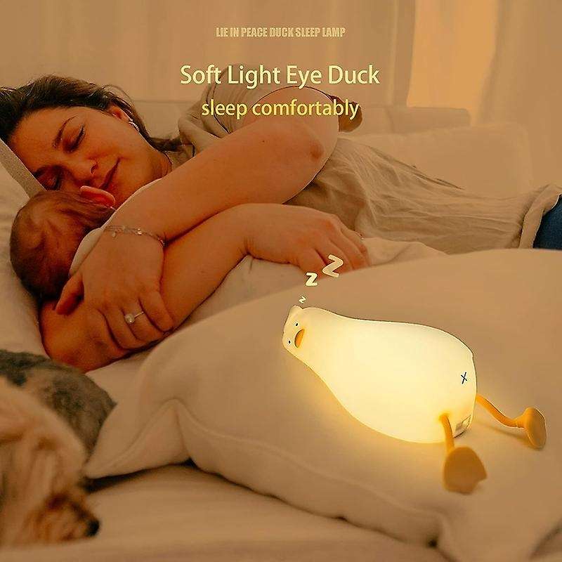Lying Flat Duck Night Light, Led Squishy Duck Lamp, Cute Light Duck, Silicone Dimmable Nursery Night