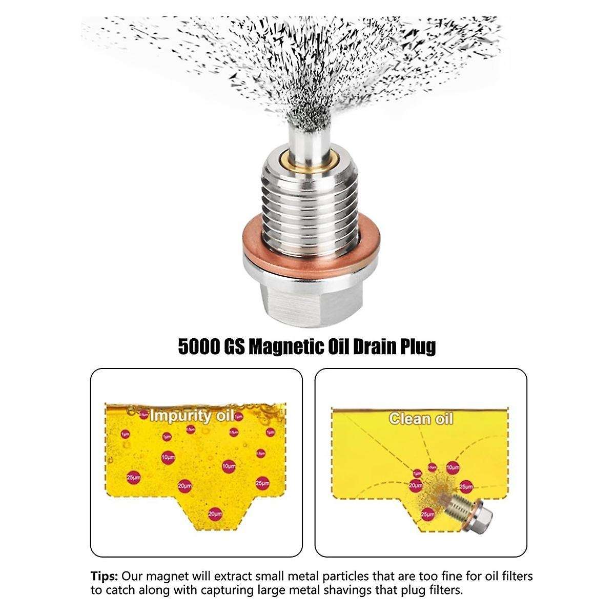 Magnetic Oil Drain Plug M14 X 1.5MM 2 PCS, Stainless Steel Engine Oil Drain Plugs with 2 Pcs Copper