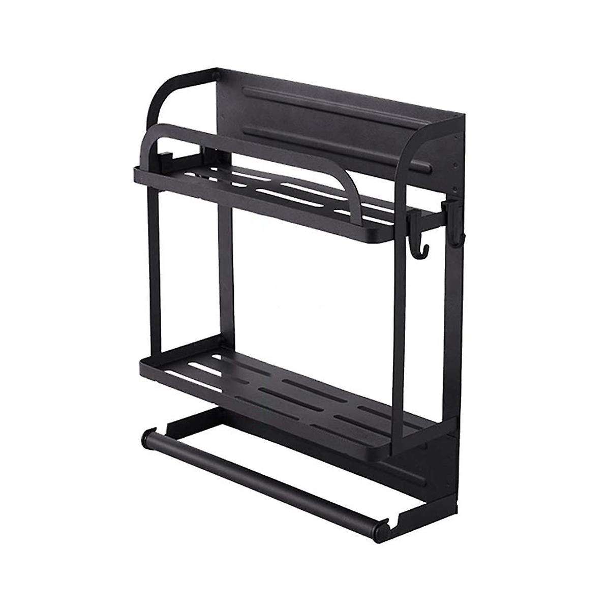 Magnetic Spice Rack Organizer 2 Tier Refrigerator Storage Shelf with Paper Towel Holder and Removabl