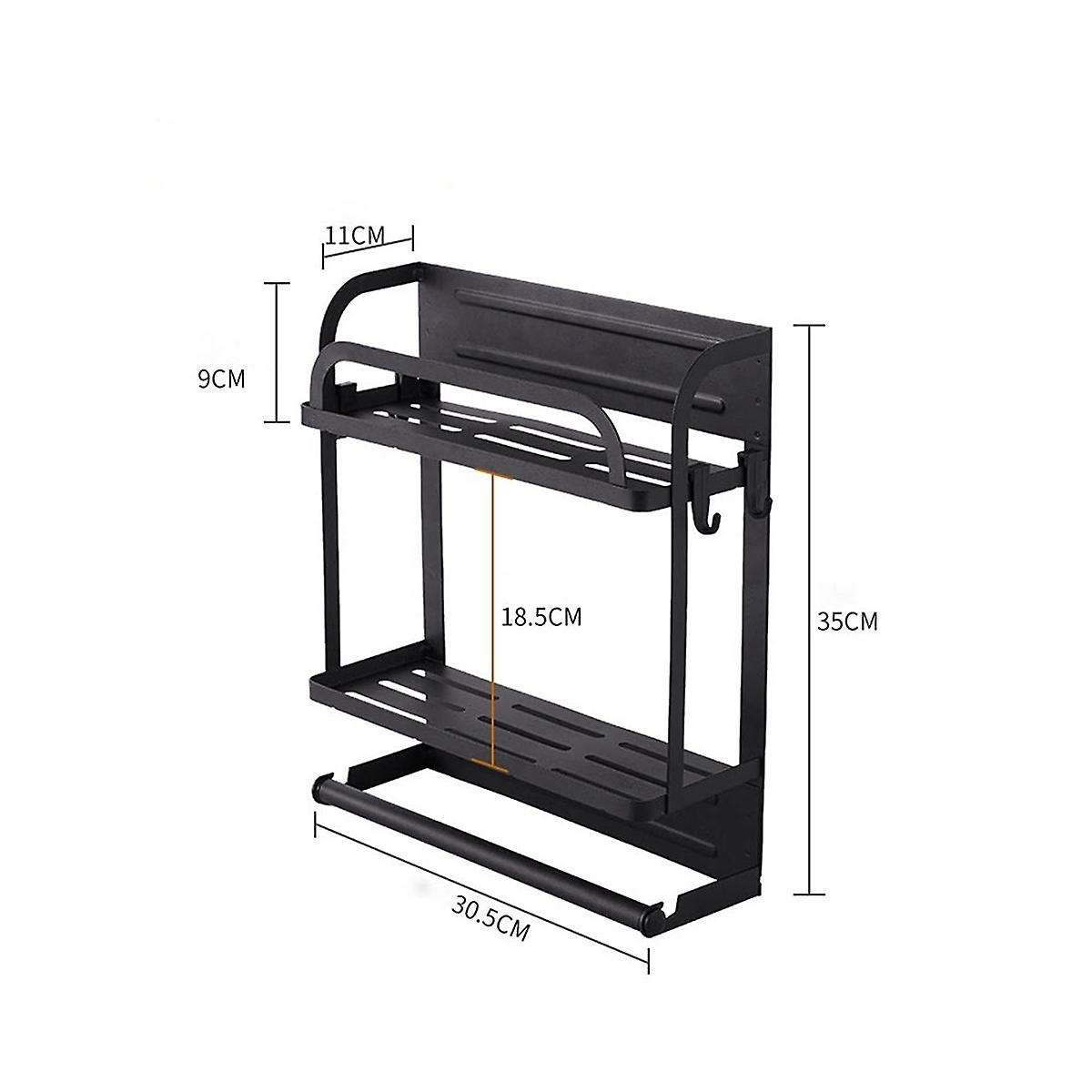 Magnetic Spice Rack Organizer 2 Tier Refrigerator Storage Shelf with Paper Towel Holder and Removabl
