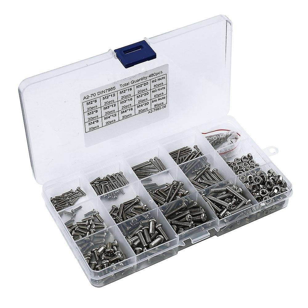 480pcs/set M2 M2.5 M3 Din7985 Gb818 Steel Cross Pan Head Screws Kit