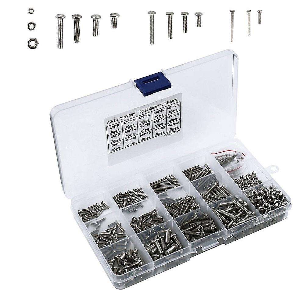 480pcs/set M2 M2.5 M3 Din7985 Gb818 Steel Cross Pan Head Screws Kit