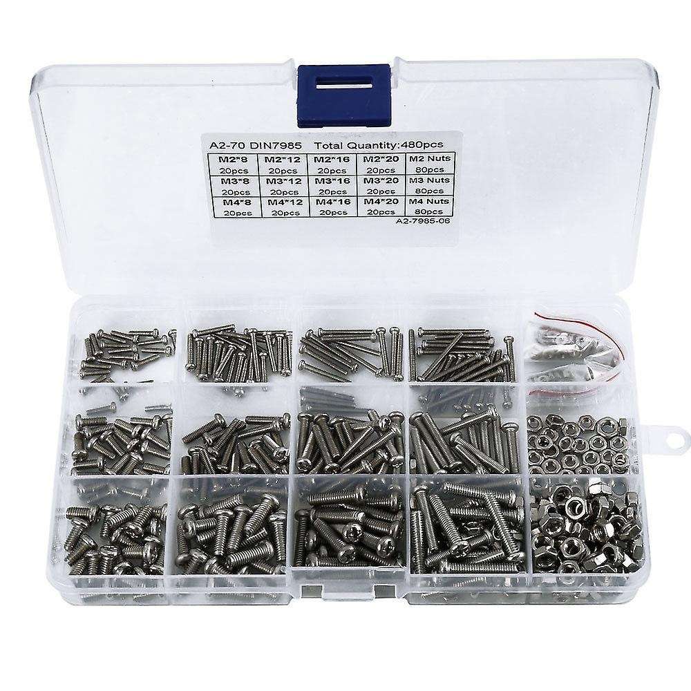 480pcs/set M2 M2.5 M3 Din7985 Gb818 Steel Cross Pan Head Screws Kit