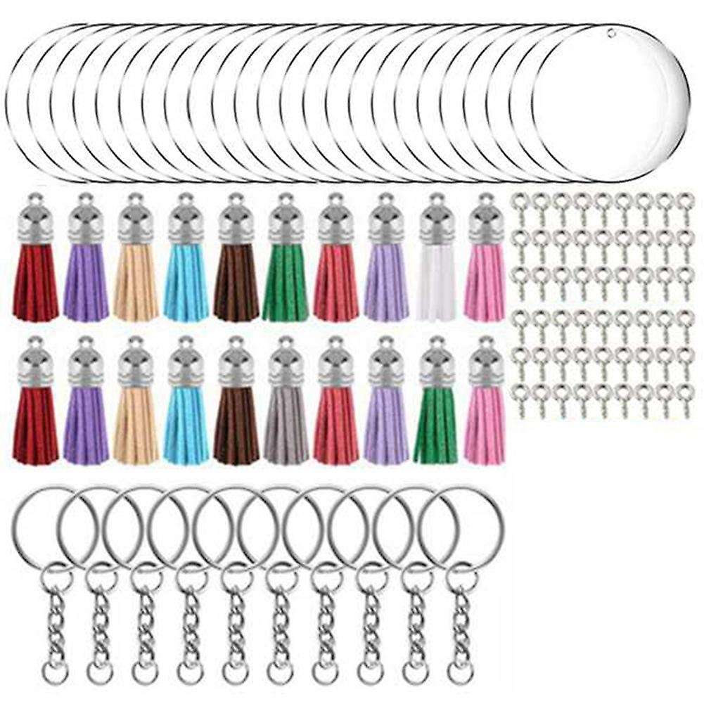200pcs Acrylic Keychain Blanks Kit with Key Rings Jump Rings-silver