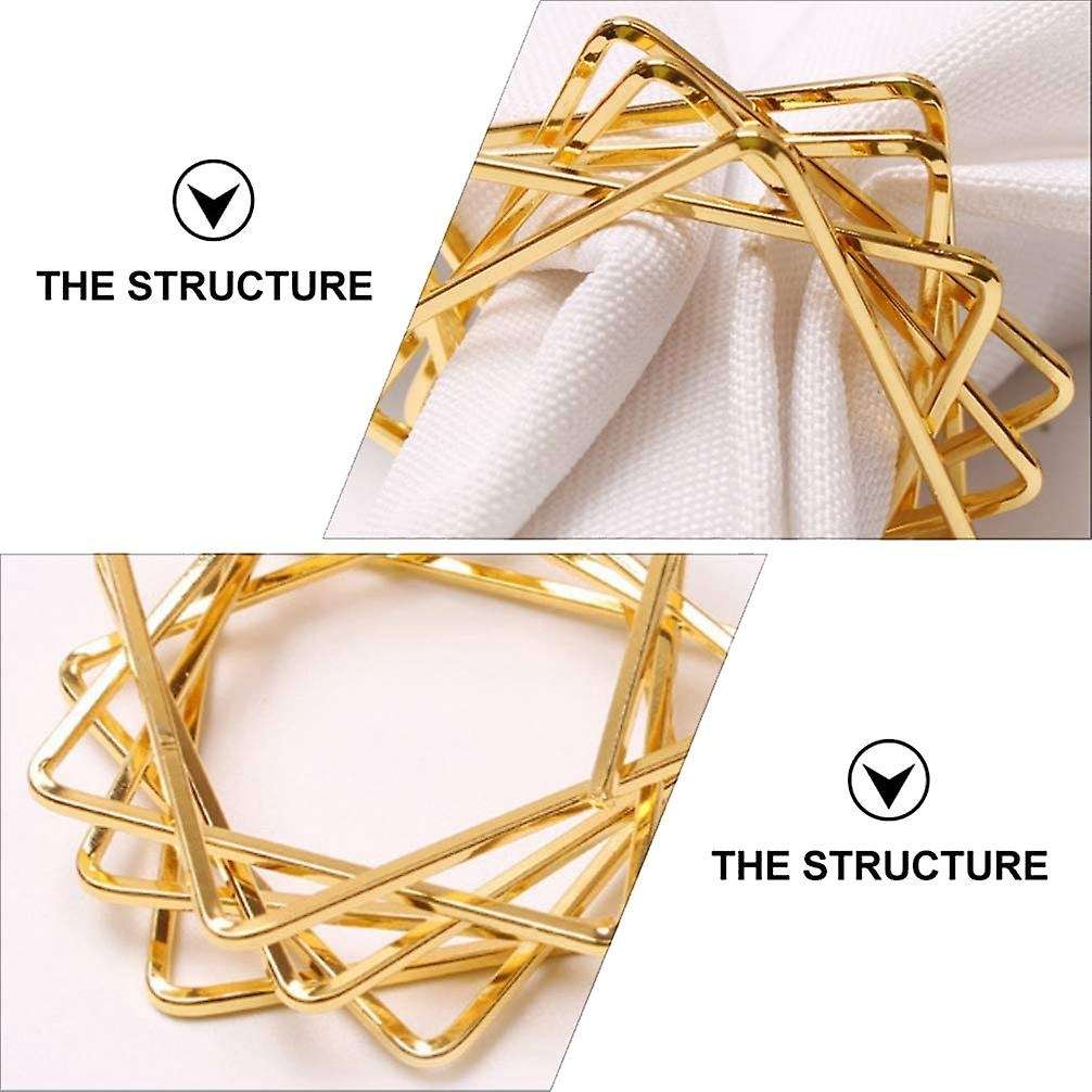 6pcs Polygon Star Design Napkin Rings Metal Napkin Holders Golden