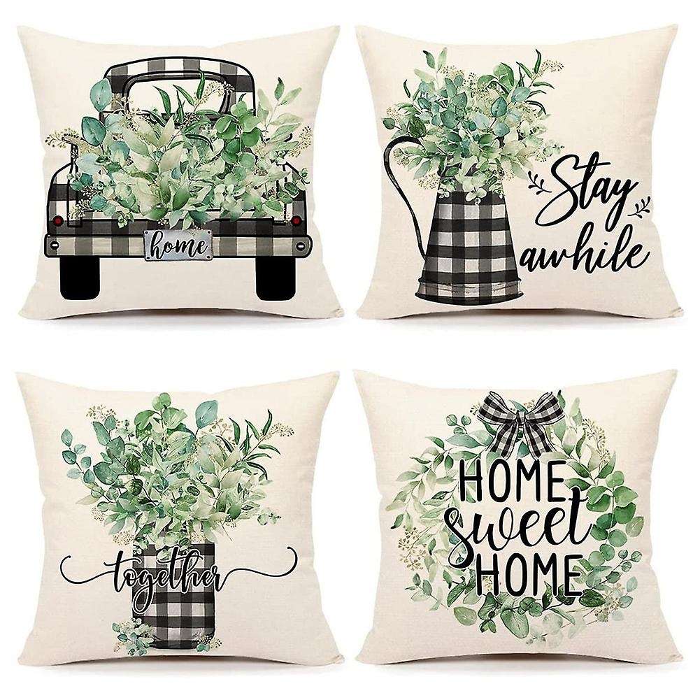 Buffalo Pillow Covers 18x18 Set Of 4 Eucalyptus Leaves Decorations