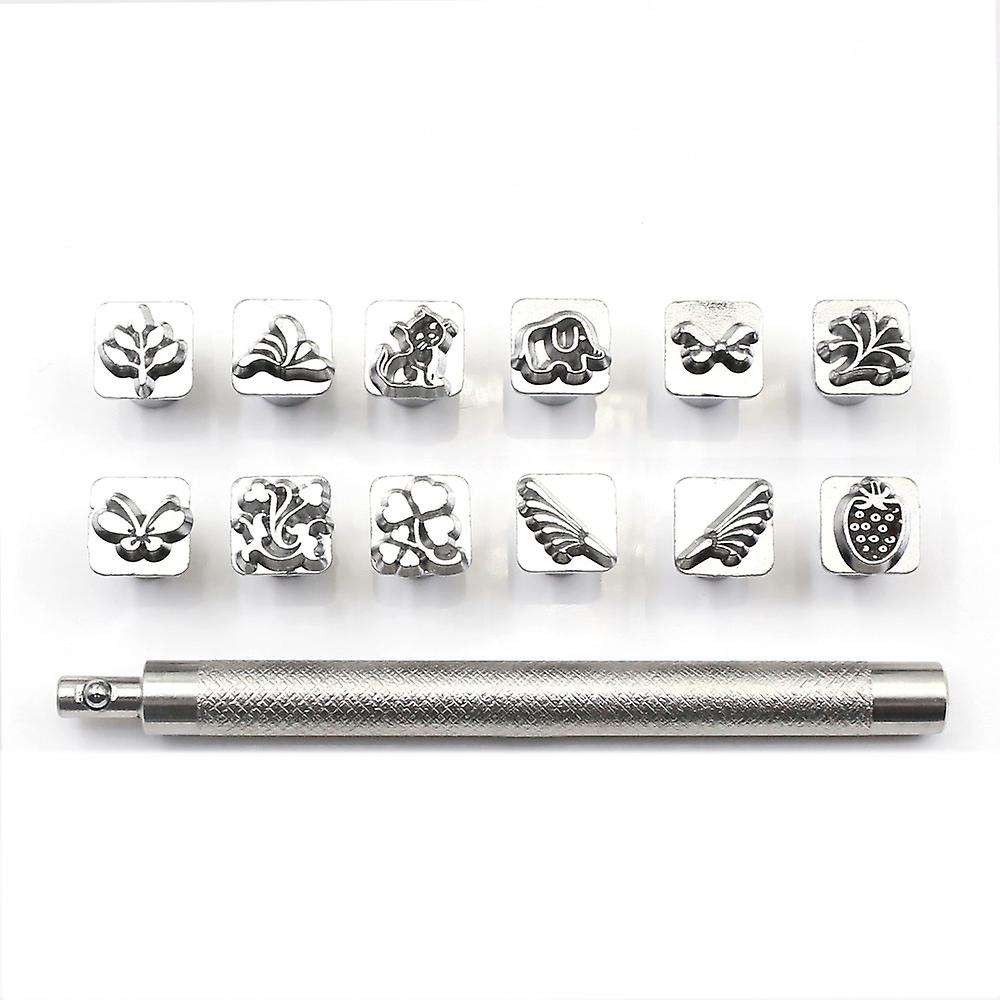 12pcs Leather Stamping Tool Set Animals Plants Pattern Leather Craft