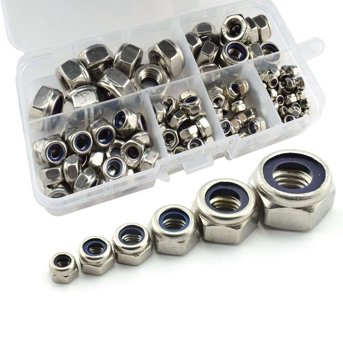 150pcs 304 Stainless Steel Lock Nut Nylon Insert M3 M4 M5 M6 M8 M10