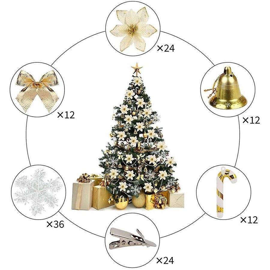 Gold Christmas Tree Ornaments Set for Xmas Wreaths Decorations A