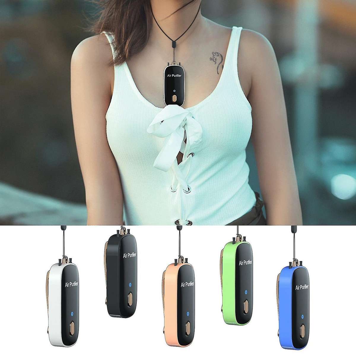 Purifier Mini 24h Working Collar Clip Hanging Neck Air Purifier Green