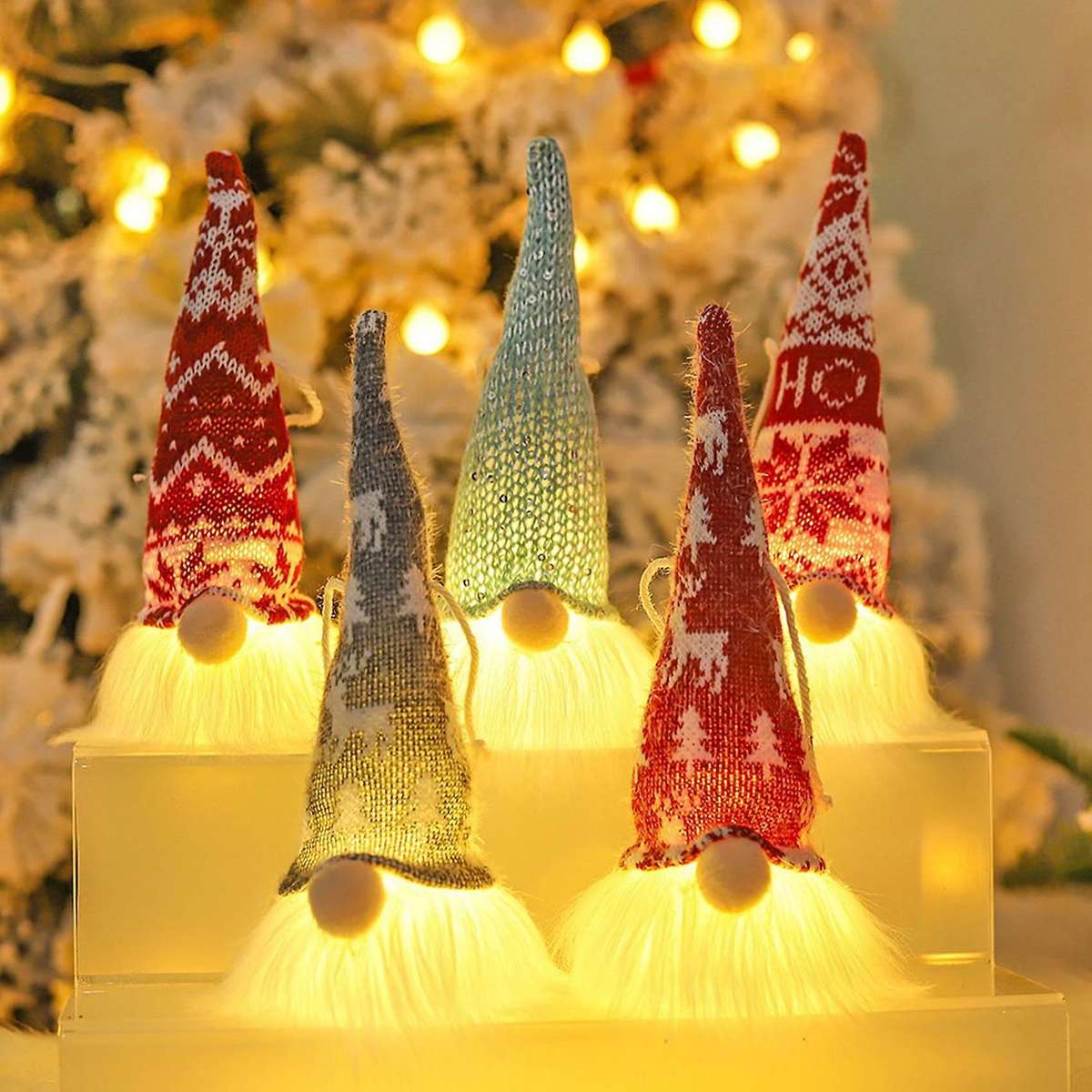 Christmas Led Light Up Glow Faceless Doll Little Figurine Ornament