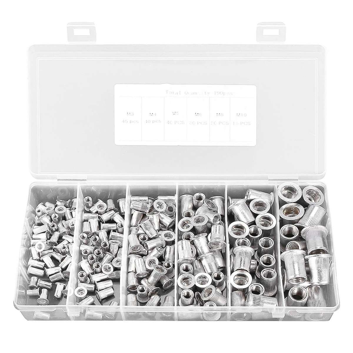 190pcs Aluminum Alloy M3 M4 M5 M6 M8 M10 Rivet Nut Alumium Rivnut Set
