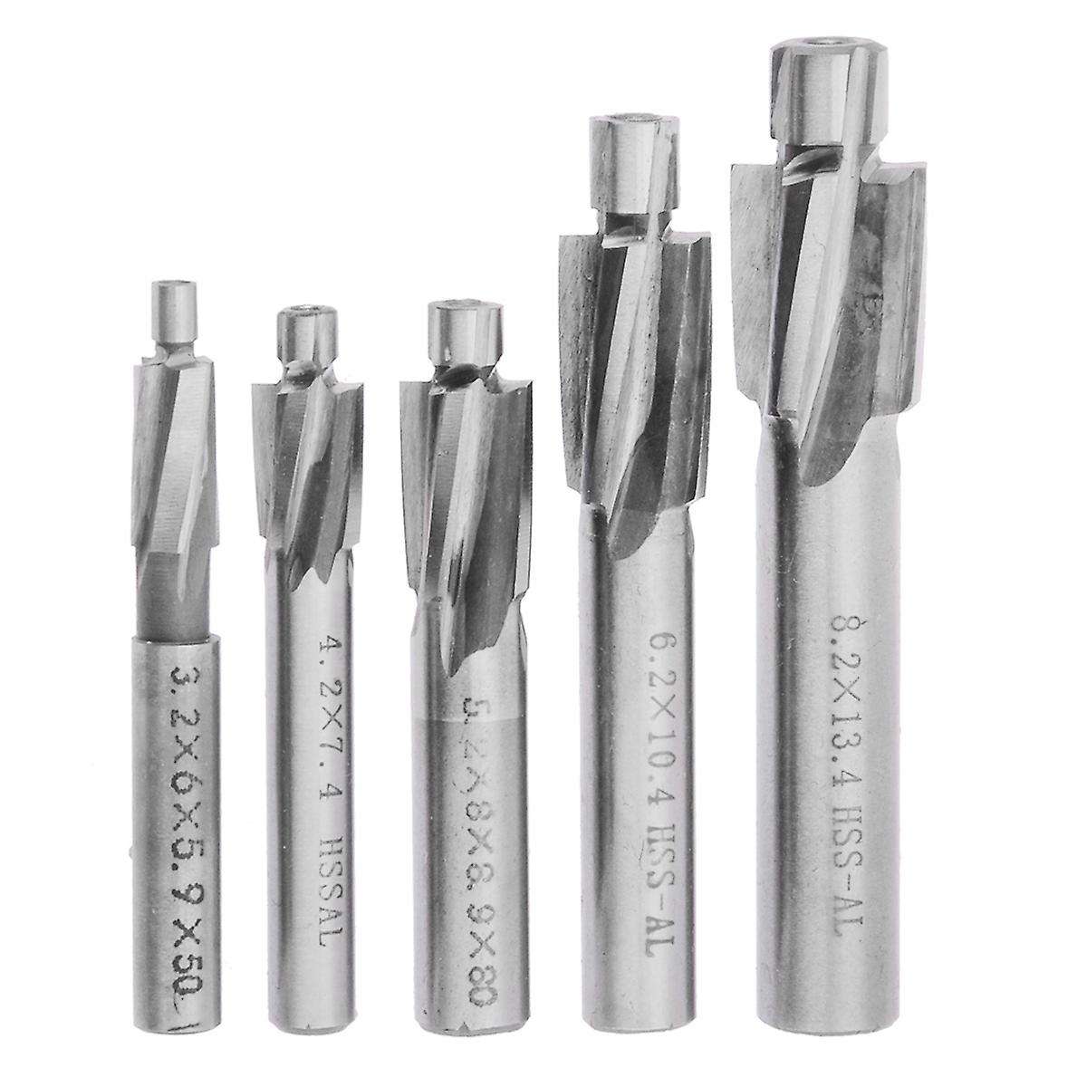 5pcs Hss Counterbore End Mill M3-m8 Pilot Slotting Tool