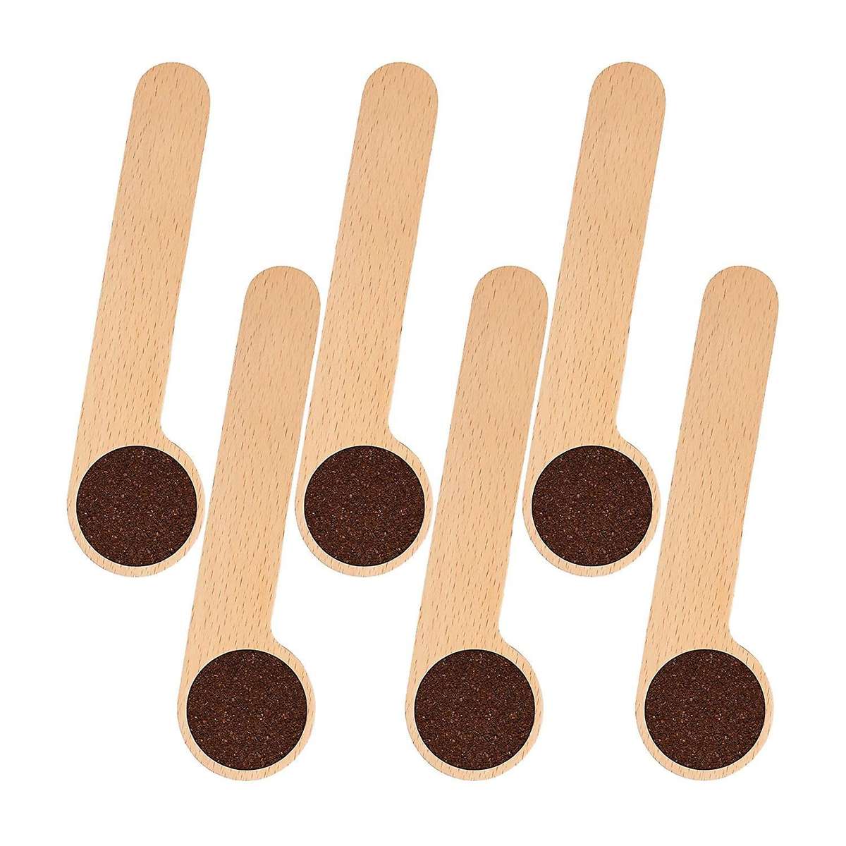 6 Pcs Wooden Coffee Scoop&bag Clip,measuring Scoop,for Ground Beans