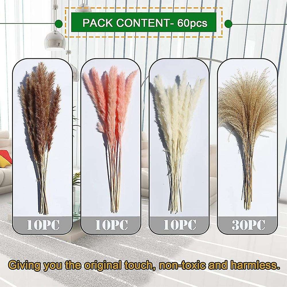 60pcs Natural Dried Pampas Grass Ornament,for Home Boho Wedding Party