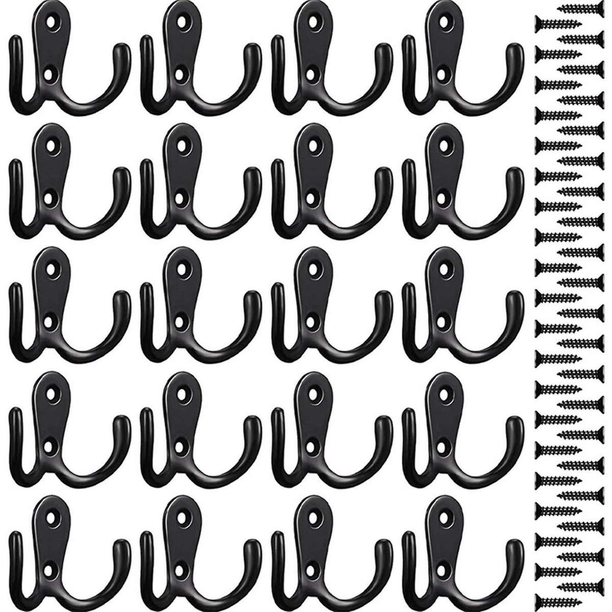 20pcs Double Prong Robe Hooks Coat Hooks Wall Mounted Hook for Home