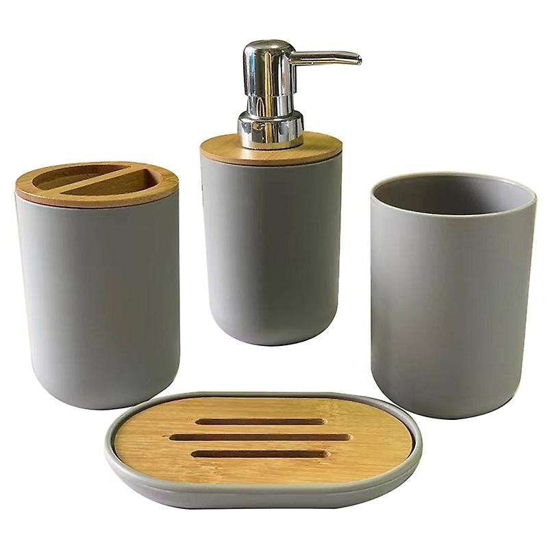 Bathroom Accessories Set Soap Dispenser Bottle Dish Suit Gray