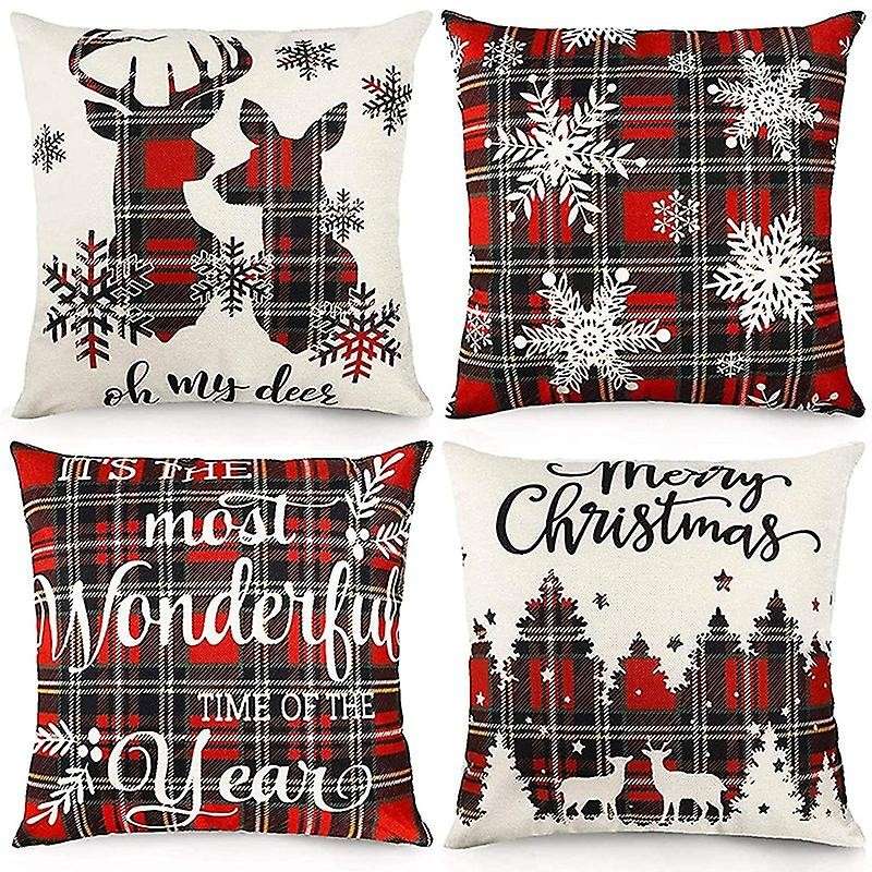 Christmas Pillow Covers Tartan Plaid Decorative Farmhouse Linen Case