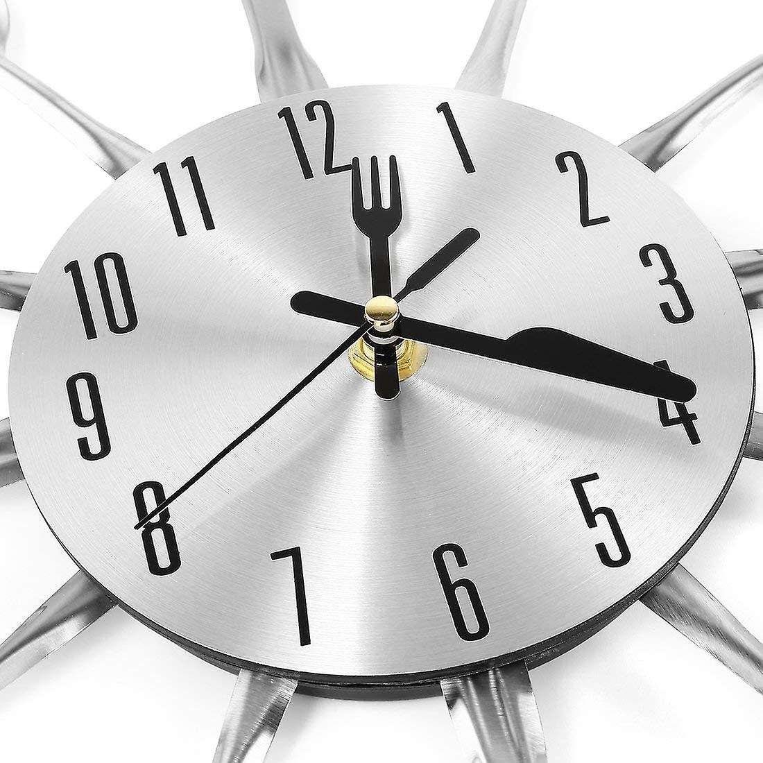Metal Kitchen Cutlery Wall Clock 14 Inch for Home Decor,silver