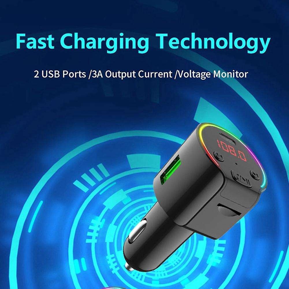 G61 Car Bluetooth 5.0 Fm Transmitter Type-c Qc3.0 Usb Dark Green