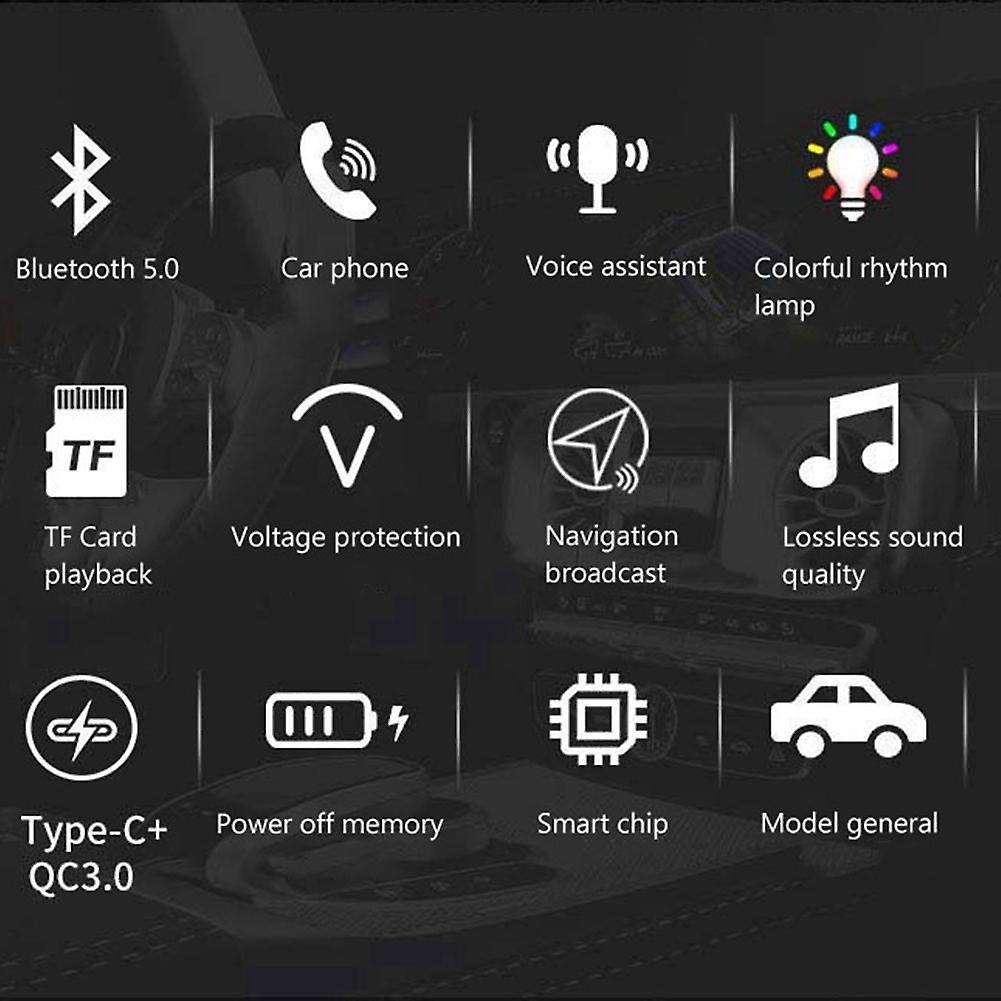 G61 Car Bluetooth 5.0 Fm Transmitter Type-c Qc3.0 Usb Dark Green