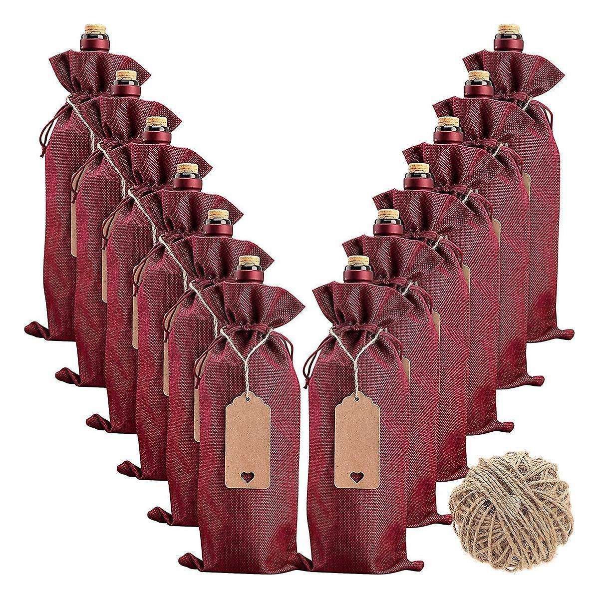 Burlap Wine Bags Wine Gift Bags, 12 Pcs Wine Bottle Bags