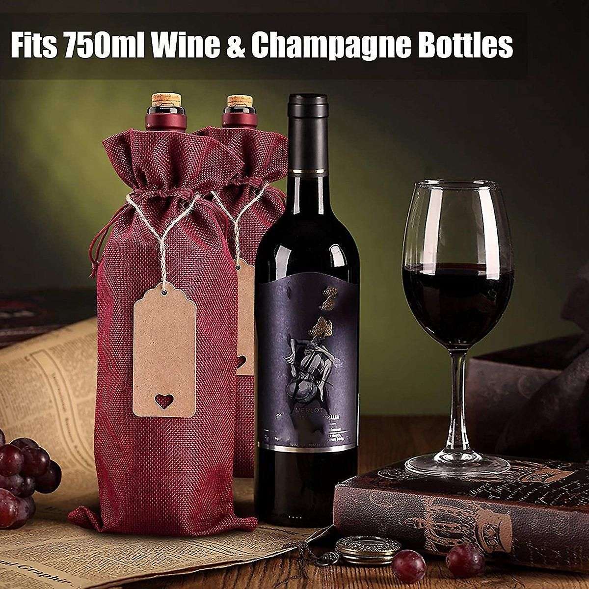 Burlap Wine Bags Wine Gift Bags, 12 Pcs Wine Bottle Bags