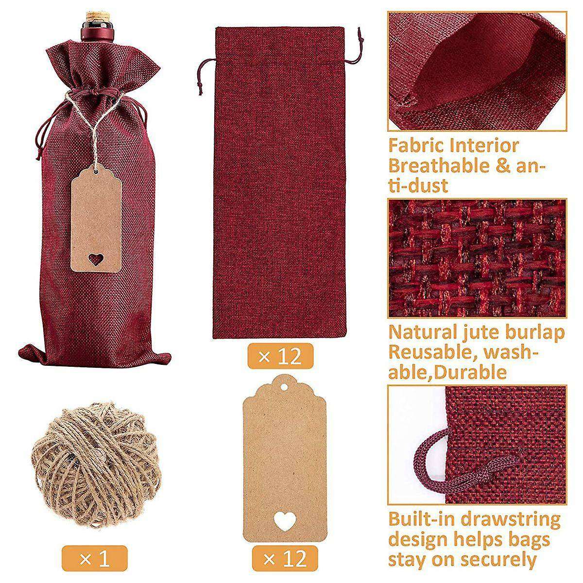 Burlap Wine Bags Wine Gift Bags, 12 Pcs Wine Bottle Bags