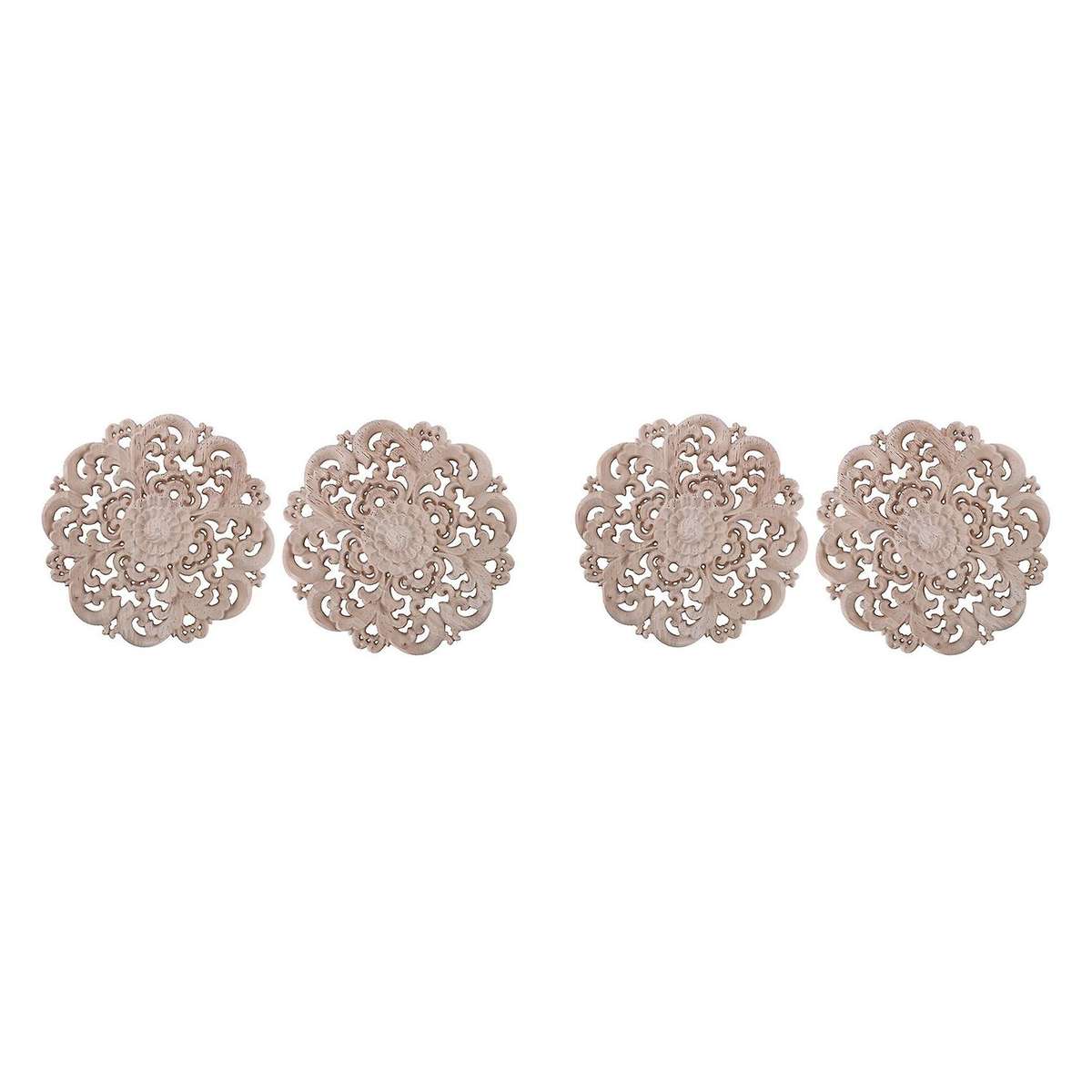4pcs Furniture Carving Wood Ornament Window Diameter 15 Cm