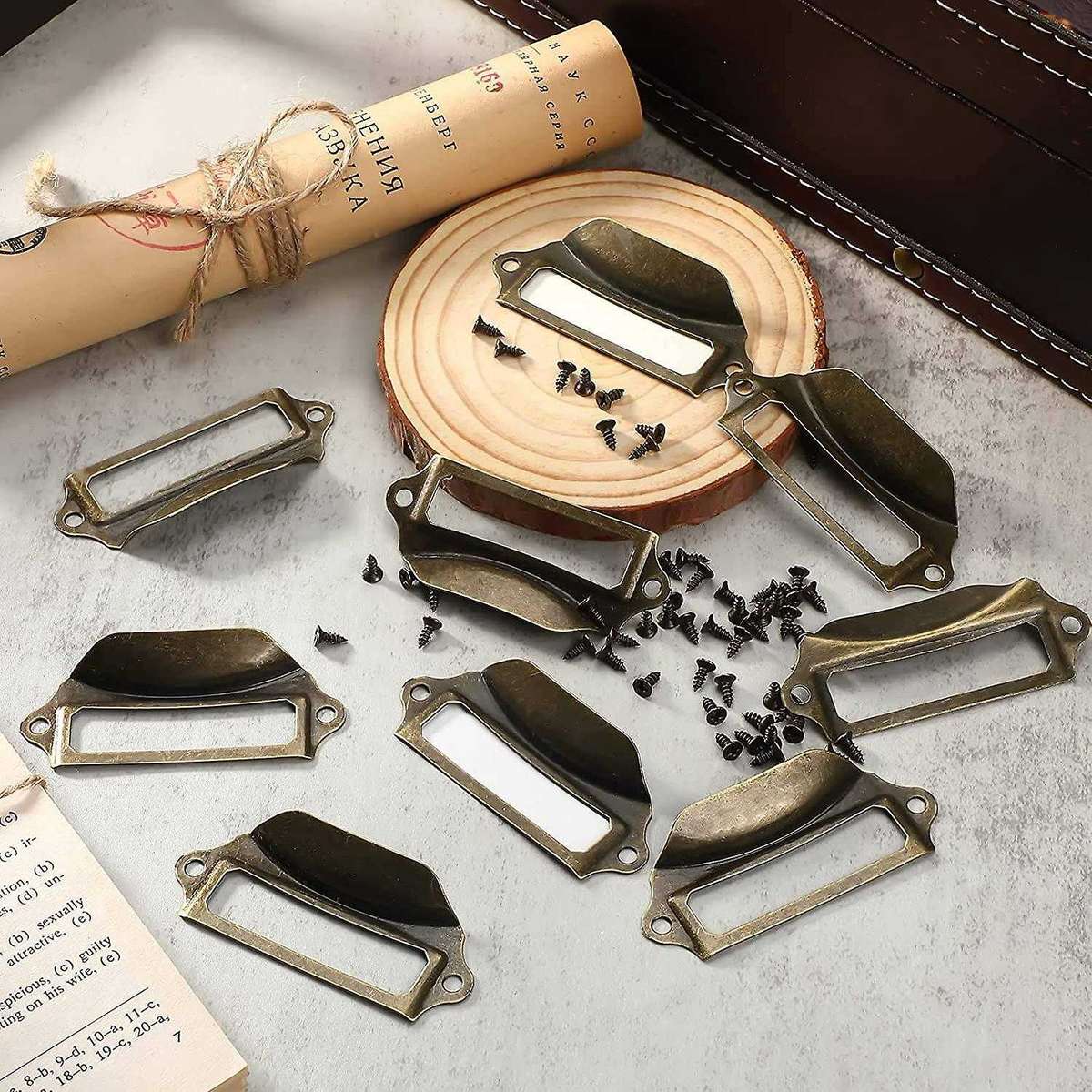 50 Pcs Label Pull 1.2x2.8 Inch Bronze Drawer Pull with 100pcs Screws