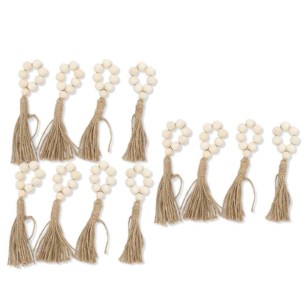 12pcs Tassels Wooden Bead Handmade Napkin Buckles Farmhouse White