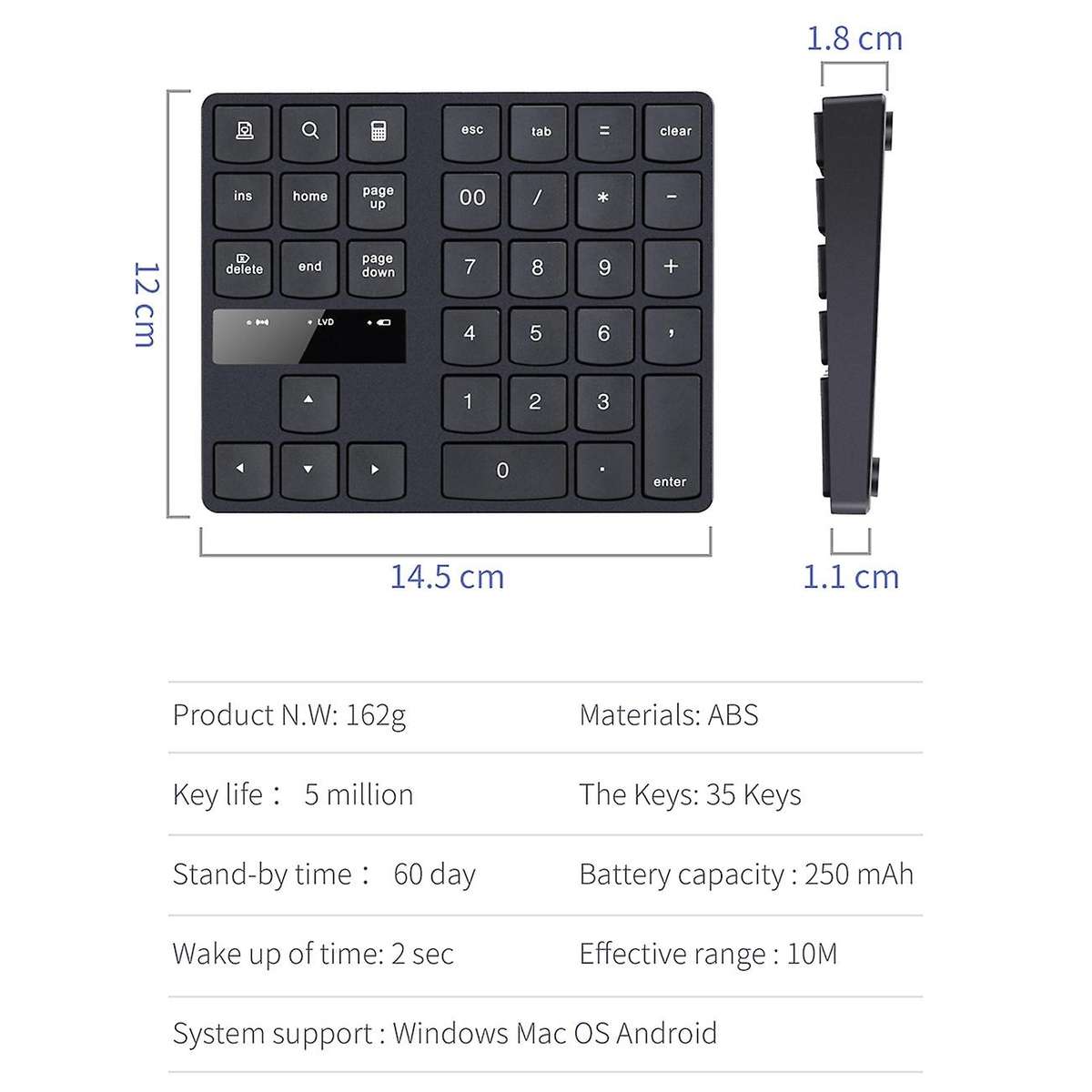 2.4g Wireless Numeric Keypad, with 35 Keys for Pc/laptop/macbook/imac