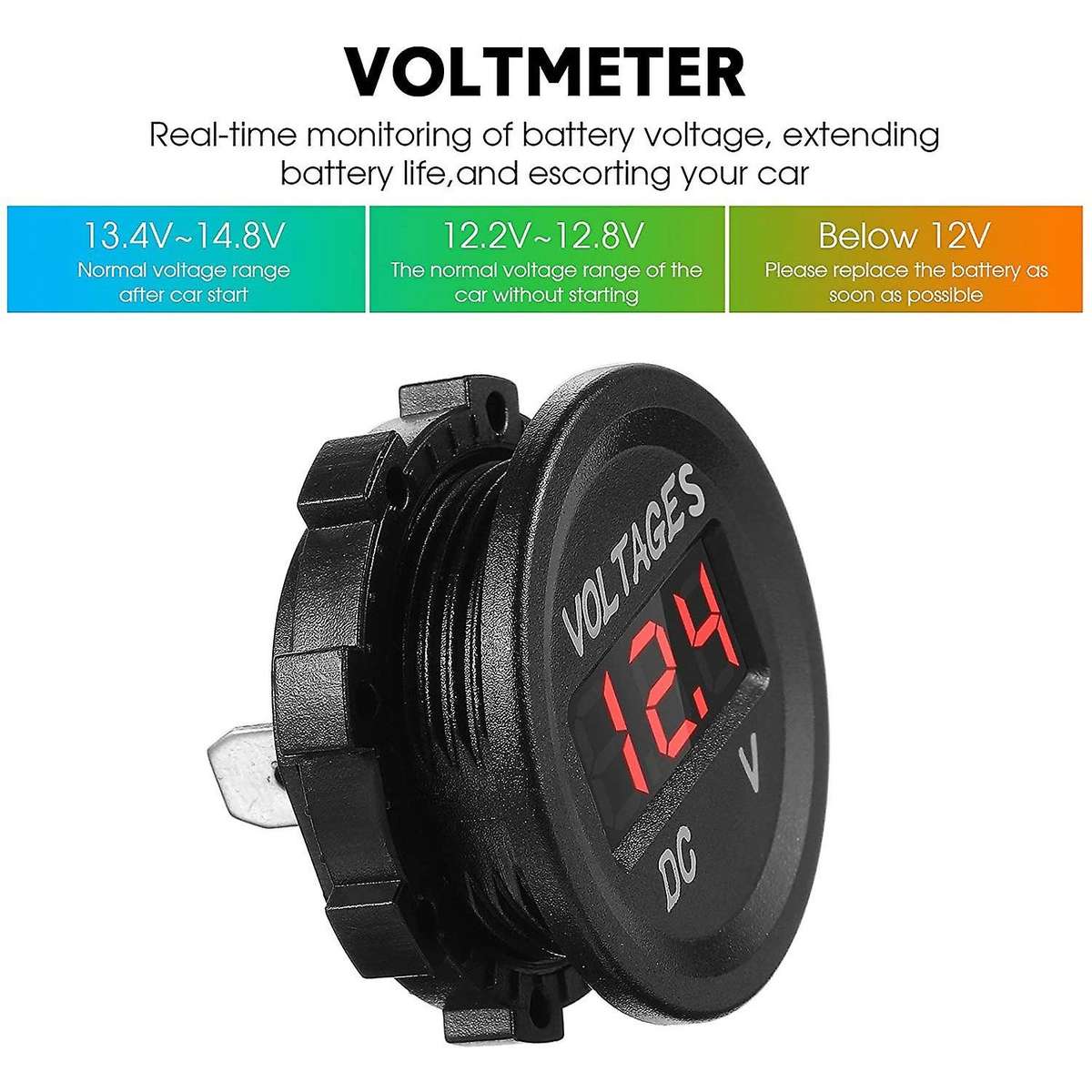 4xdc 12v Car Voltage Display Led Display Voltmeter Monitor -red