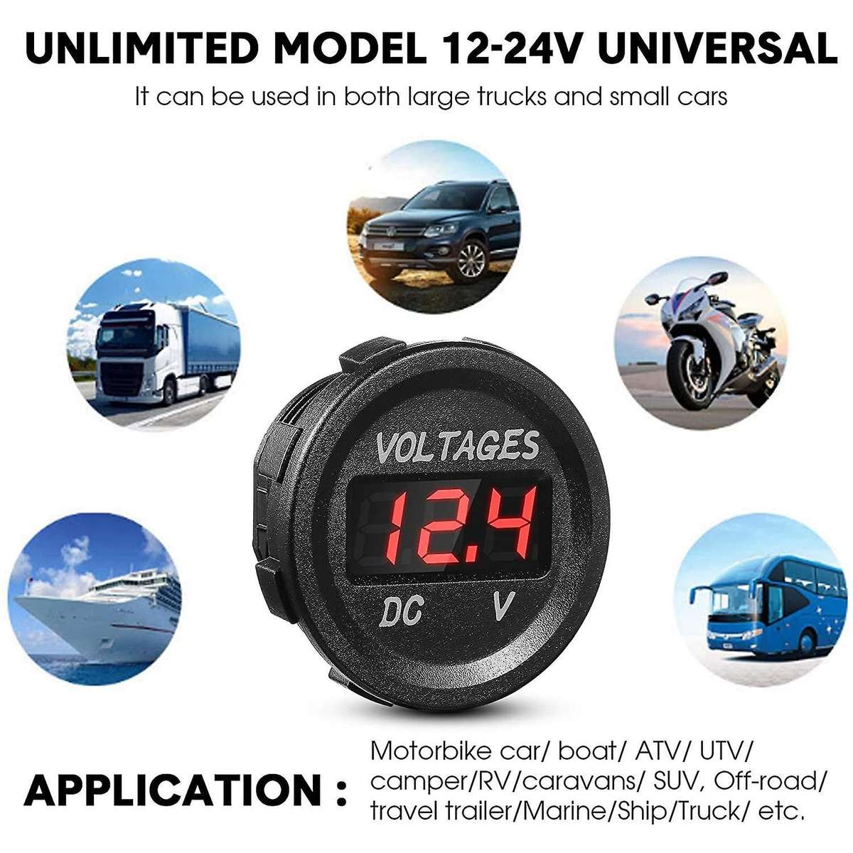 4xdc 12v Car Voltage Display Led Display Voltmeter Monitor -red