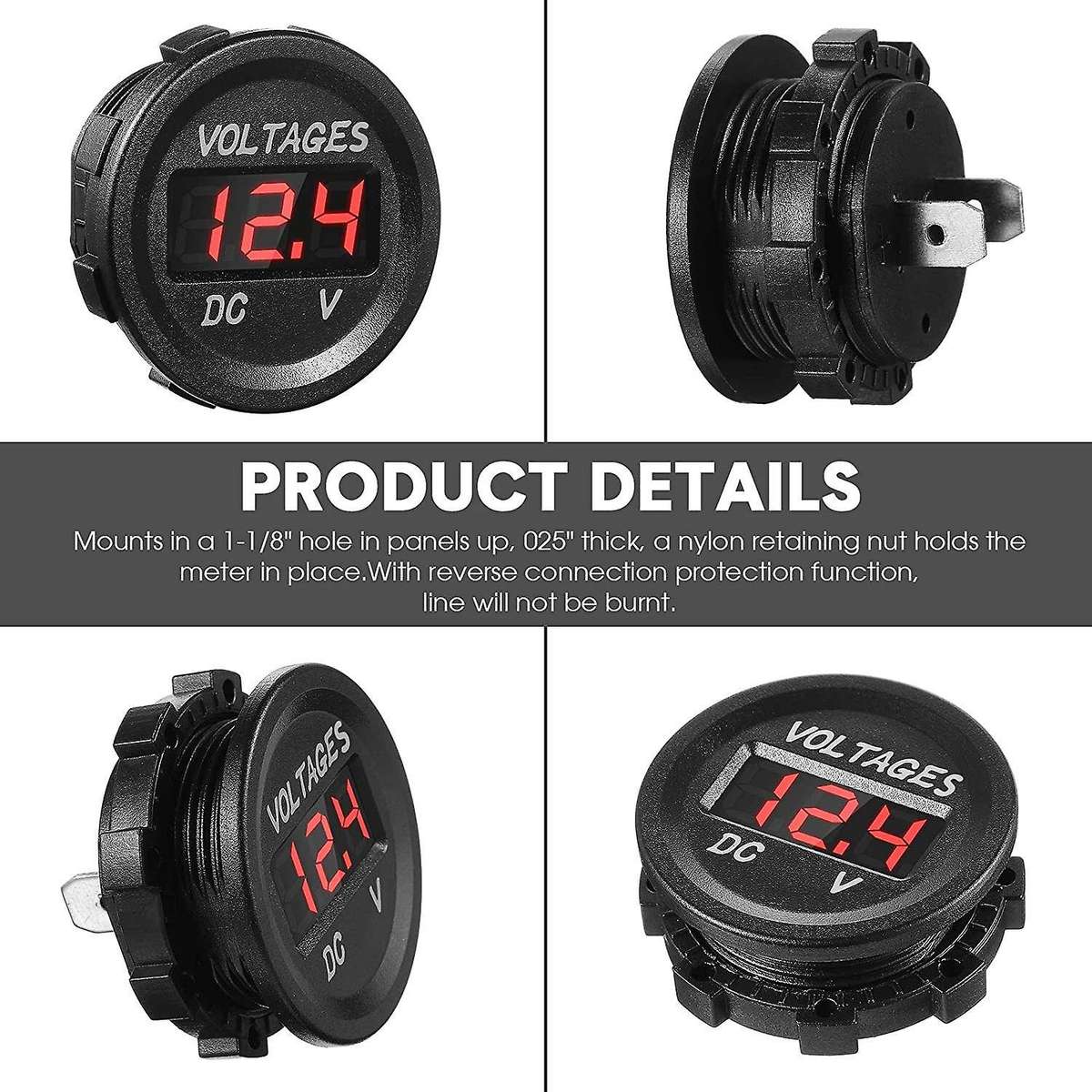 4xdc 12v Car Voltage Display Led Display Voltmeter Monitor -red