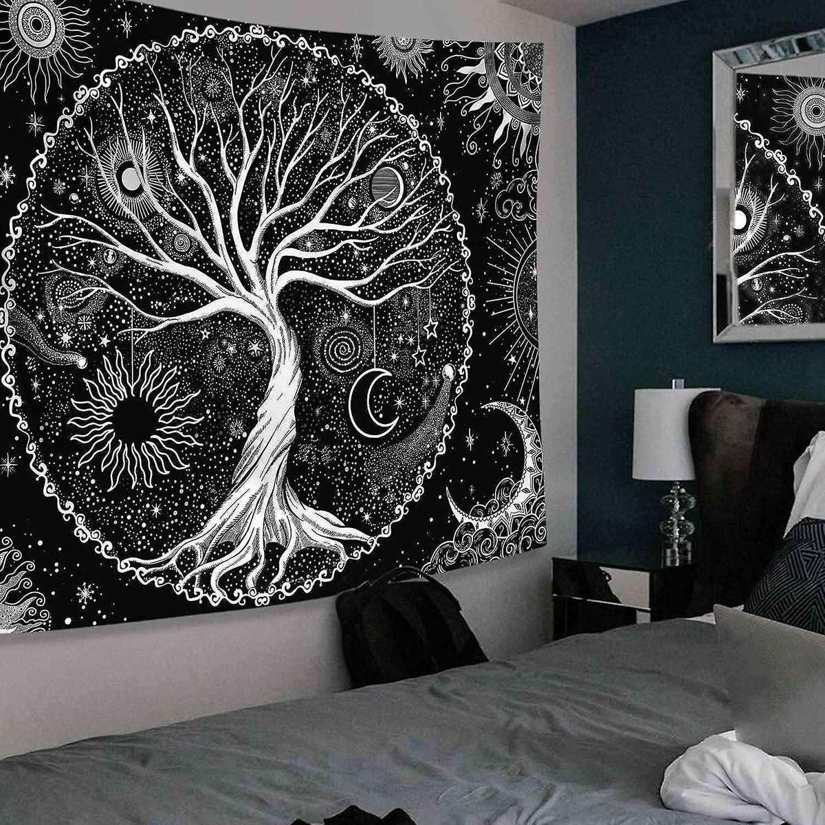 Black and White Tapestry Galaxy Space Tapestry for Bedroom,60x80 Inch