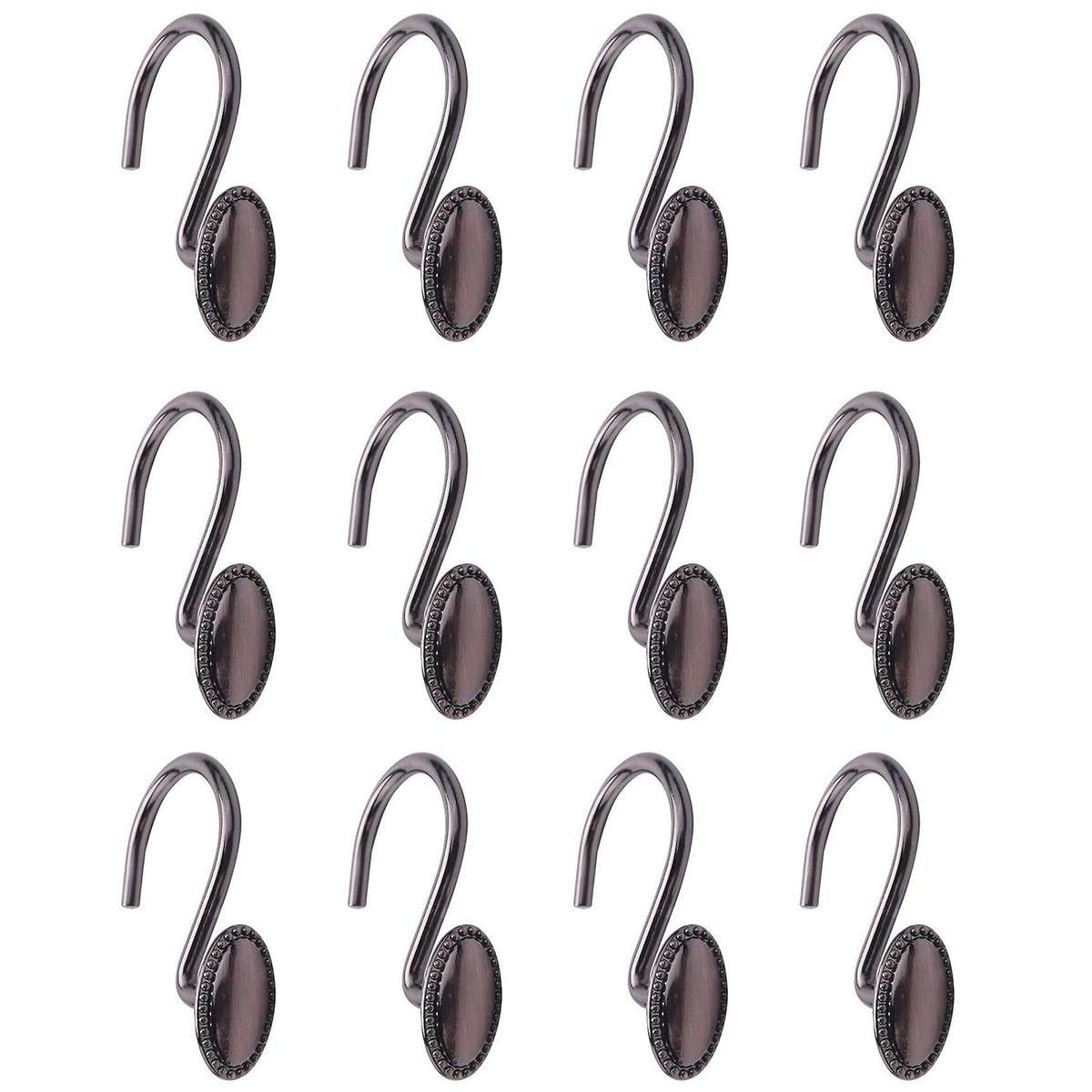 12pcs Metal Shower Curtain Hooks, Oil-rubbed Rustproof for Bathroom