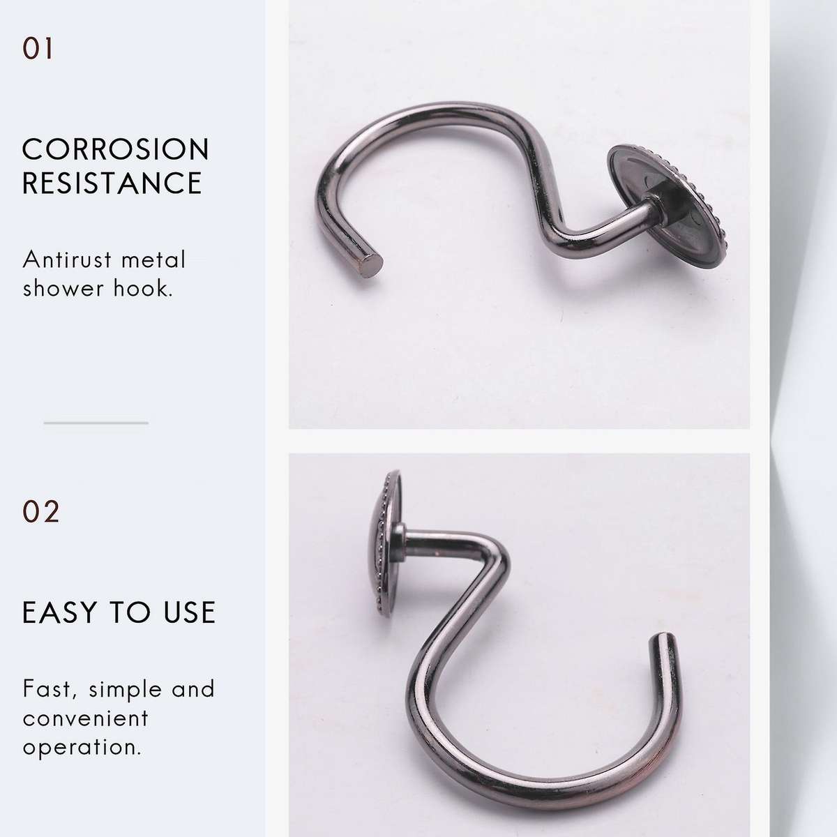 12pcs Metal Shower Curtain Hooks, Oil-rubbed Rustproof for Bathroom